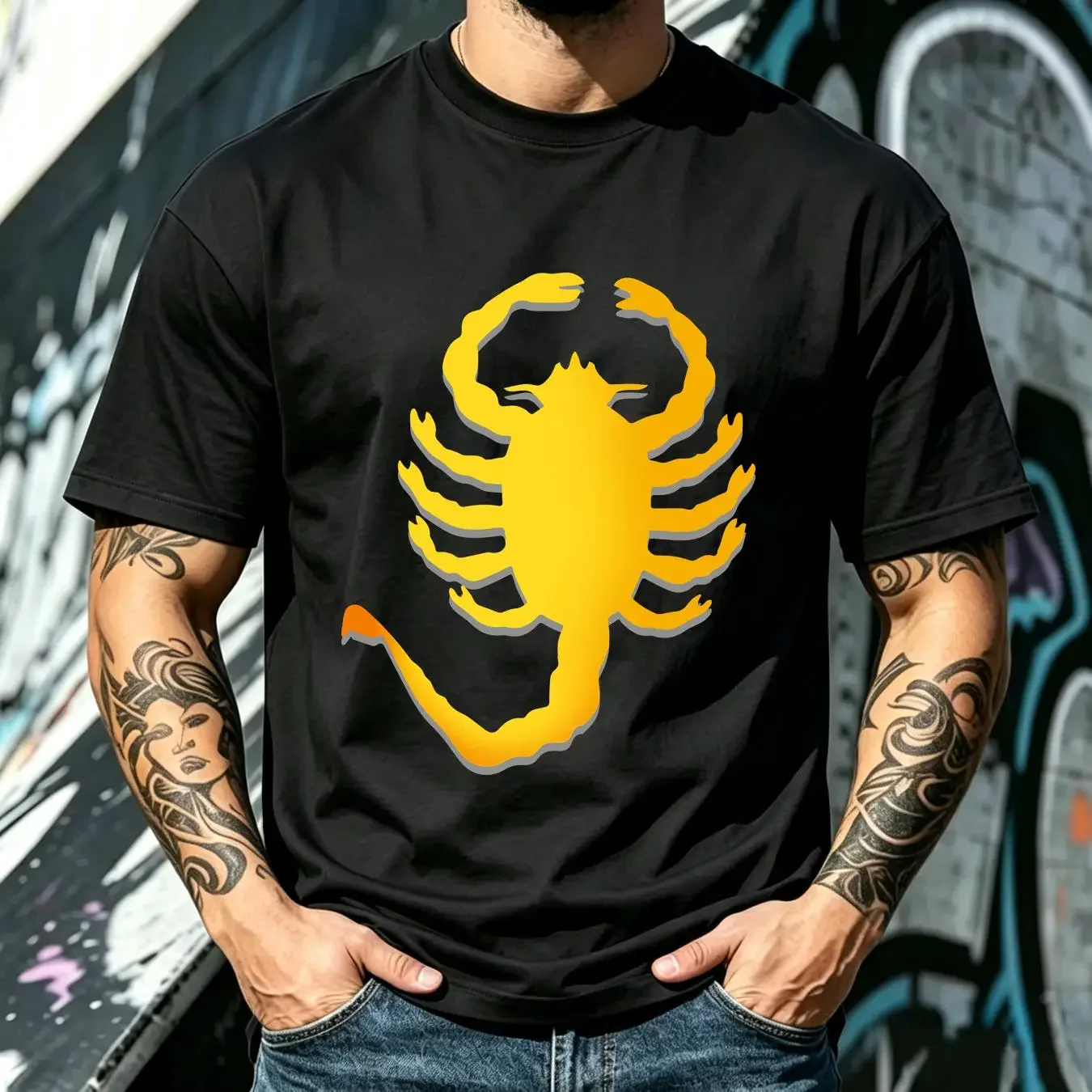 washed T Shirt Drive Scorpion Essential long or short sleeves vintage Washed Soft streetwear Stretched homme Versatile Casual