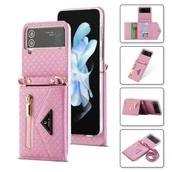 Crossbody Phone Case for Samsung Galaxy Z Flip 7 6 5 4 3 5G Detachable Lanyard Women Zipper Card Holder Wallet Kickstand Cover