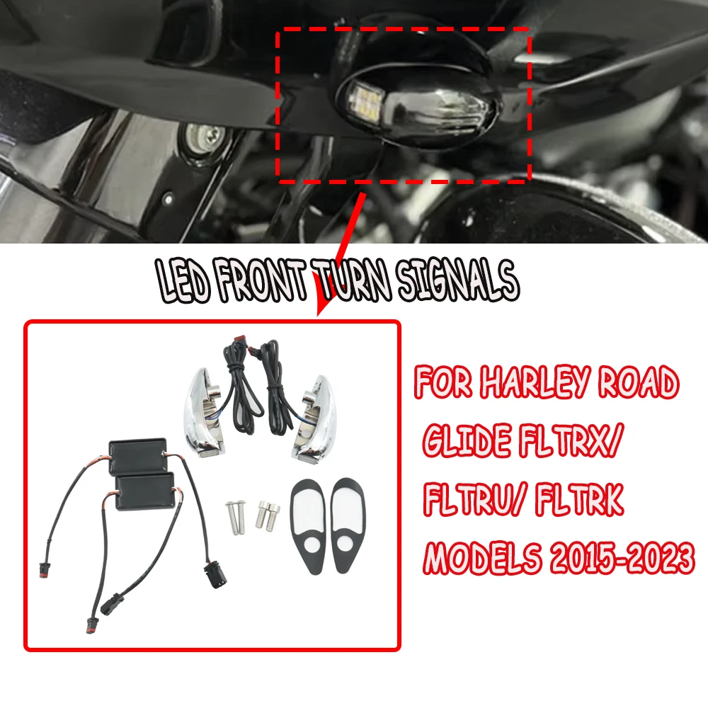 

Suitable for 2023 new motorcycle accessories with bright black LED front turn signal chrome alloy 2015-2023 Harley road slide FL