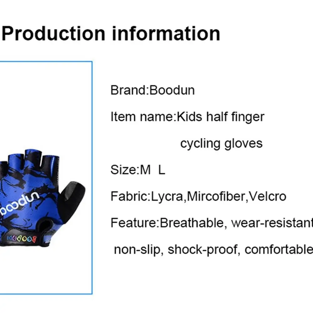 NEW Boodun Children New Cycling Gloves Kids Half Finger Gloves Summer Anti Slip Gel Pad Gloves for Boys Girls Road Bike Riding