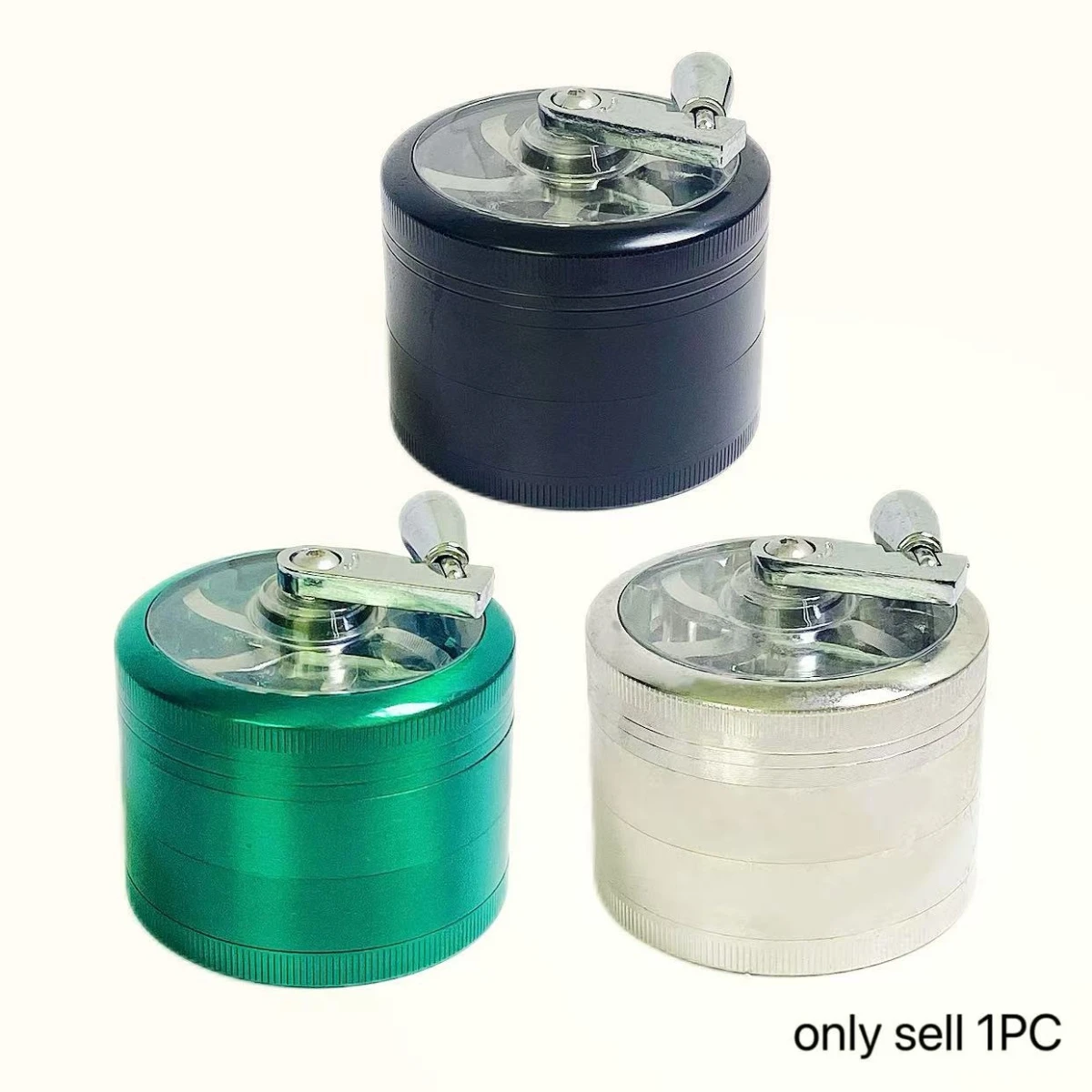 

2.4inch 6cm 4Layers Hand Crank Transparent Top Herb Grinder Zinc Alloy Crusher Metal Manual Grass Grinder Smoking Tool Gift