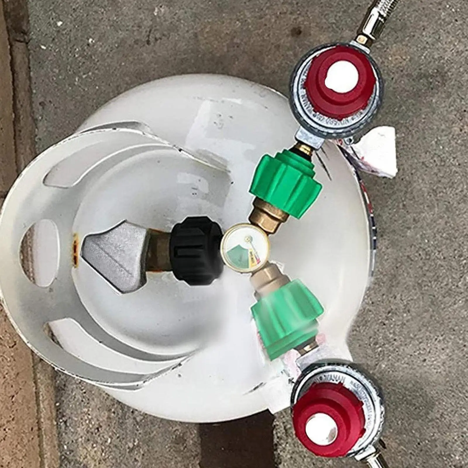 Splitter per propano Connettore rapido in ottone a 2 vie con valvola di intercettazione per riscaldatore Bombola di propano Griglie per barbecue Bruciatori Fornelli da campeggio