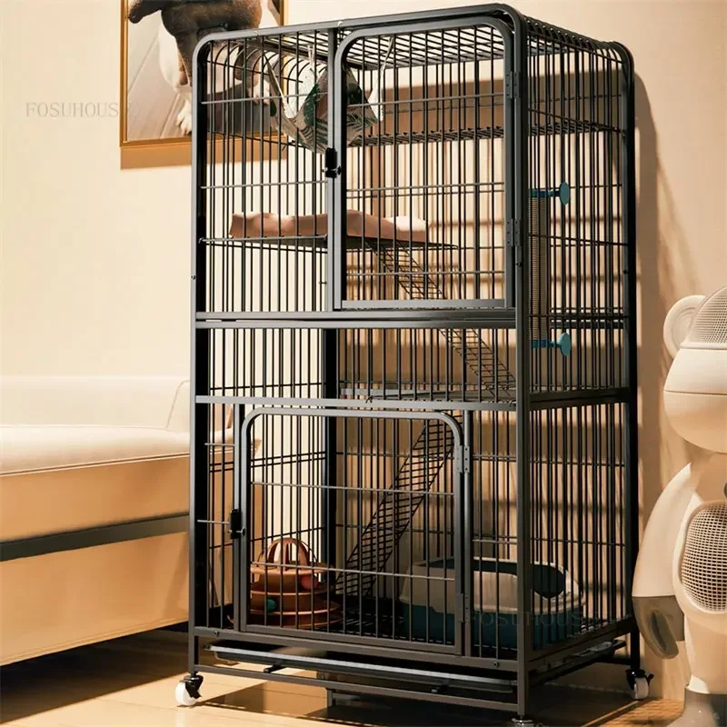 Modern Wrought Iron Cat House Indoor Household Large Capacity Cat Cages Two Layers Luxury Cat Villa