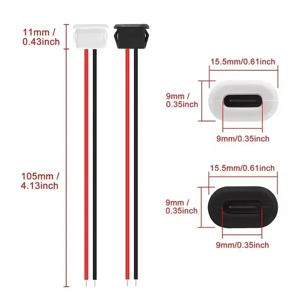 Type-C Female Chassis Connector USB C Female Chassis 2Pin 3V Direct Crimp Jack Female Charging Port Waterproof Extension Power