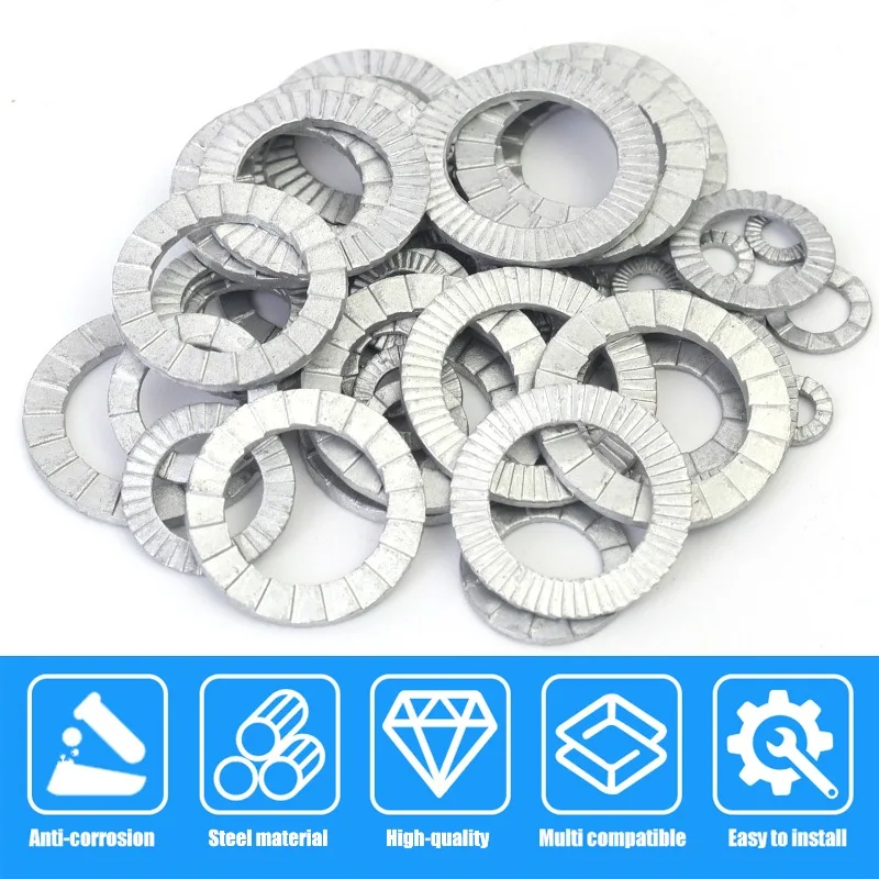 10/50pcs Rondella del disco in acciaio inossidabile Guarnizione seghettata Blocco rondelle allentate Cuneo Guarnizione antiurto Rondella autobloccante Elementi di fissaggio