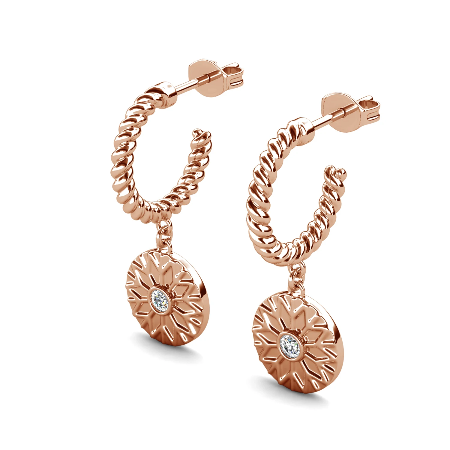 Snowflake Element Design Earrings Embellished with Swarovski Crystals Delicate Copper Women Jewelry Bridal Gift