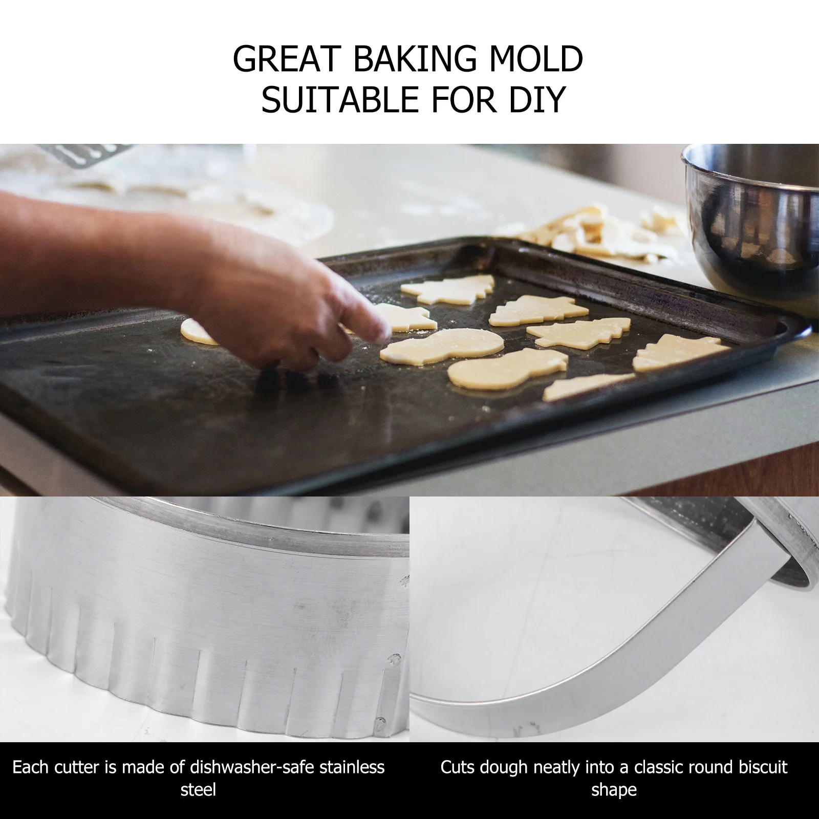 

3Pcs Round Biscuit Cutters Stainless Steel Cutter Set Dough Cutter Baking Mold Pastry Tools Baking Mold