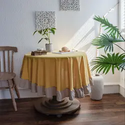 French Romantic Simple Ruffle Tablecloth Cotton Linen Table Cover American Round Tea Table Literary Retro Party Decoration