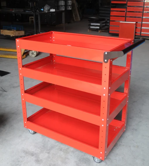 a forCustomized Orange Metal Three-Layer Standing Car Detailing Tools Storage Rack for Auto Service