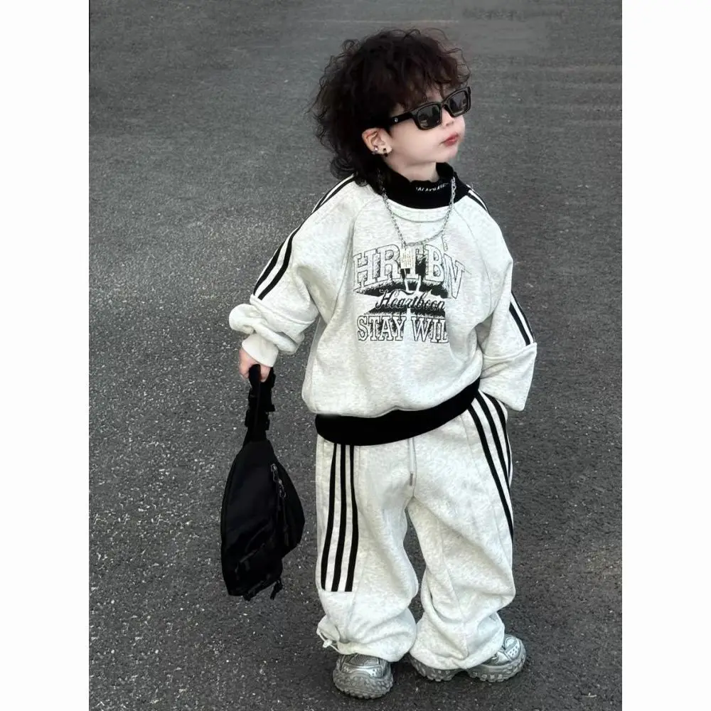 

Winter Warm Fashion Kid Cotton Boys Girls 2pcs Sets Plus Velvet Thick Letter Coat Jacket Pants Pullovers Streetwear Sports Suits