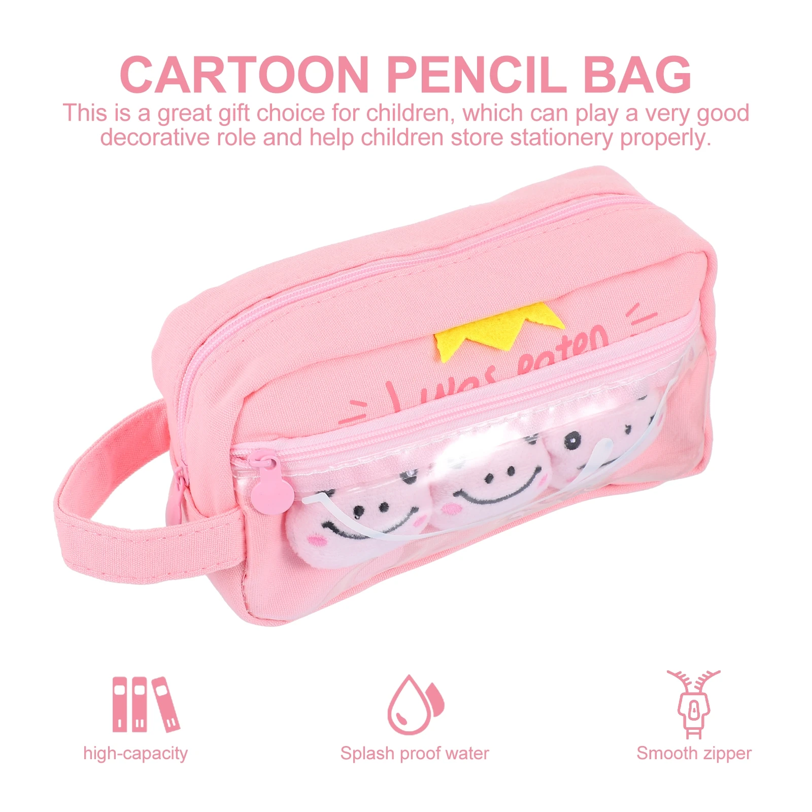 

1pc Adorable Canvas Bag Student Stationery Case Creative Cartoon Pouch Sturdy Zipper Safe Storage Pen Eraser Organizer