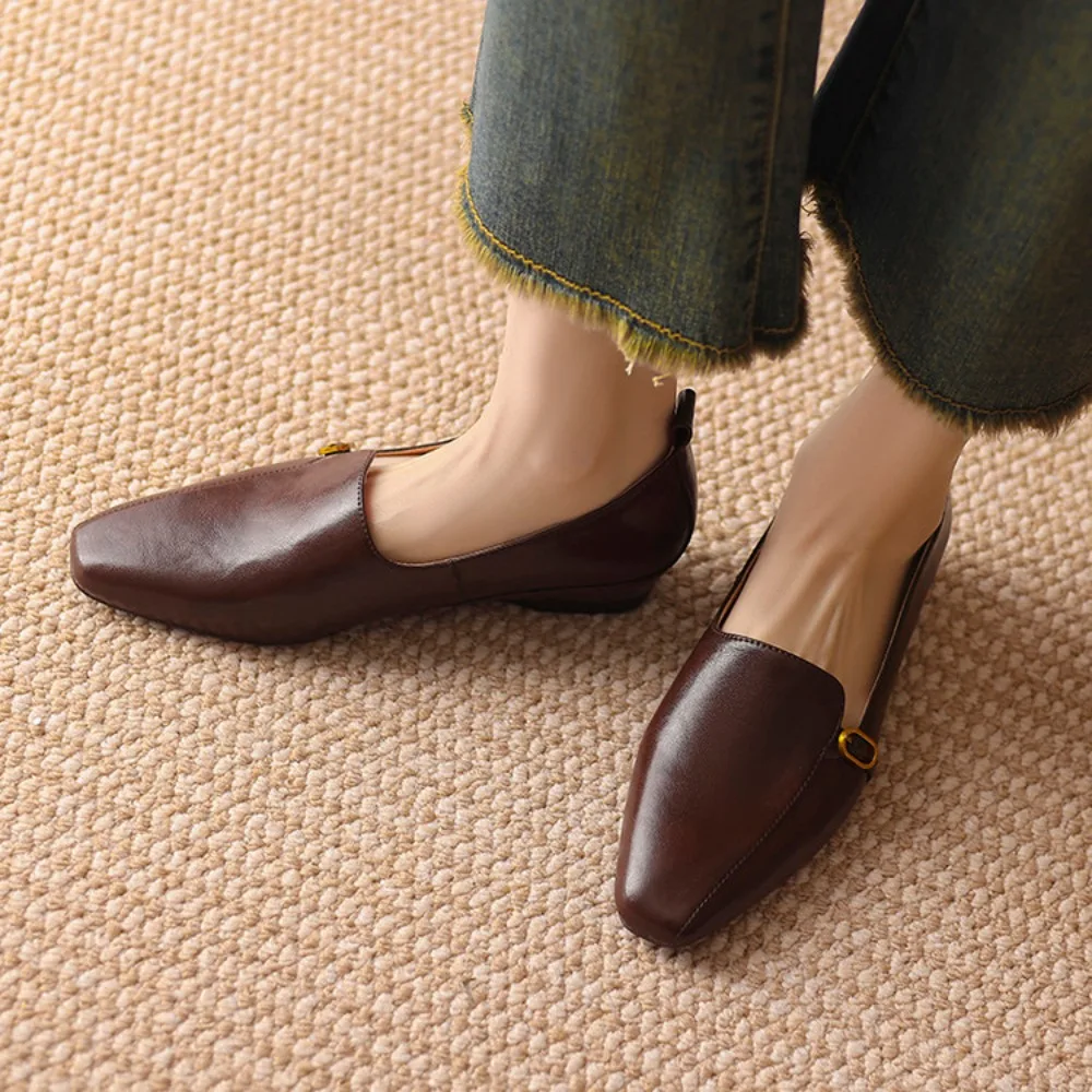 أحذية نسائية مسطحة بمقدمة مدببة من الجلد الطبيعي مع نعل ناعم أحذية مريحة قابلة للتنفس لربيع وخريف 2025 موديل جديد #6