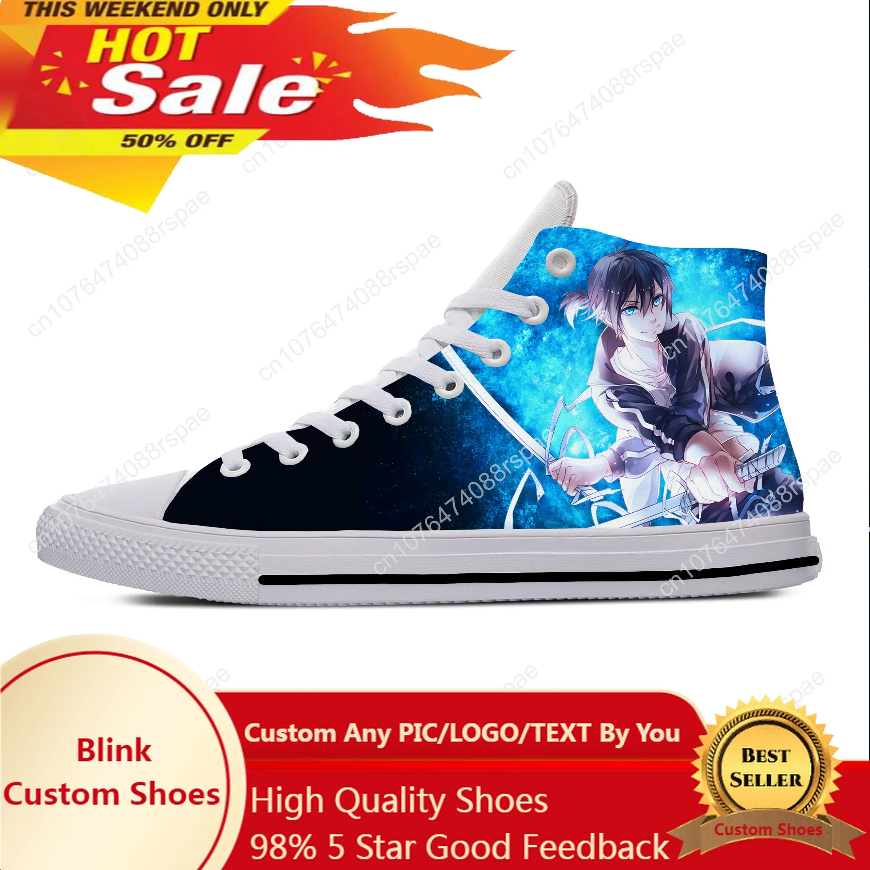 Summer Japanese Anime Manga Cartoon Noragami Yato Board Shoes High Top Lightweight Casual Shoes Breathable Men Women Sneakers