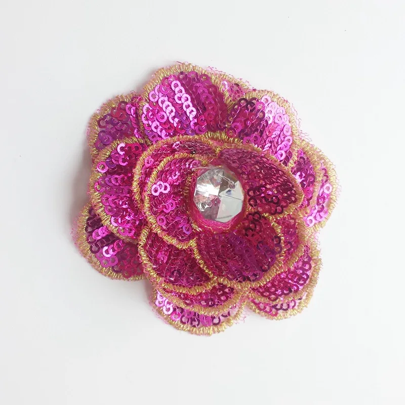3D Flower Patches Sequin-Bead Embroidery Patches Lace Fabric DIY Trim for Clothing Accessories