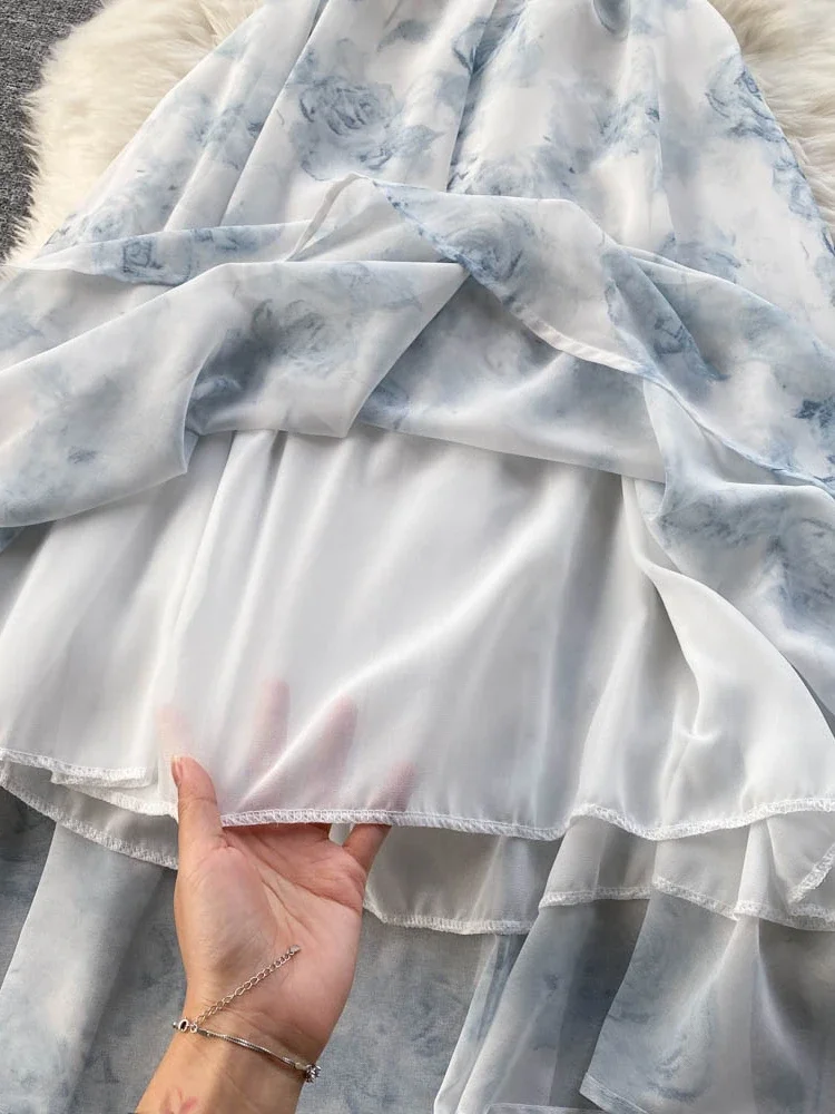 Abito lungo moda estiva donna stampa floreale Sexy Hollow Backless Strappy Party Dress femminile Boho Vacation Beach Outing prendisole