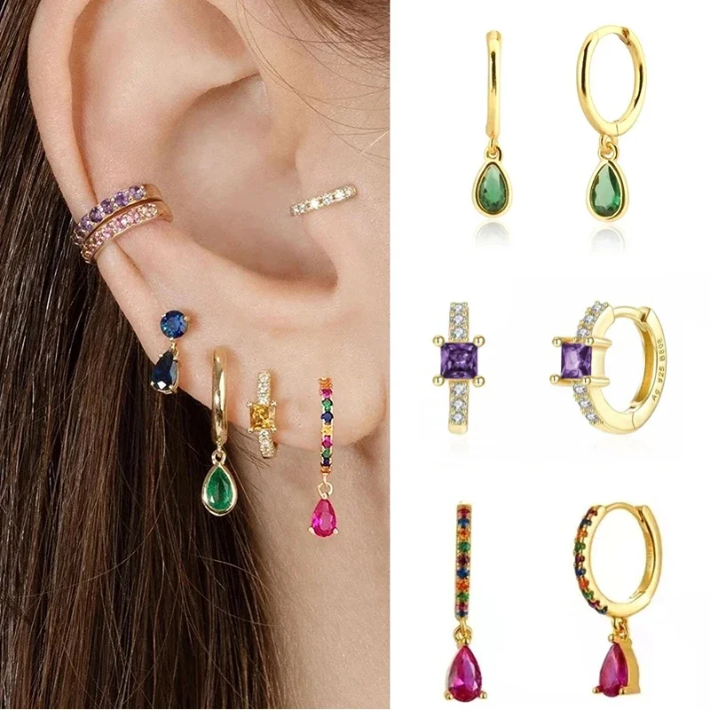 1 Psir Cubic Zirconia Hoop Earrings for Women Water Drop Pendant Cartilage Piercing Ear Rings Jewelry Accessories Gifts