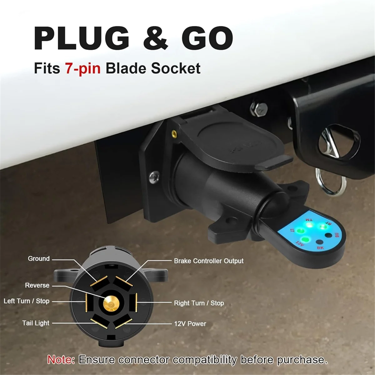 

ABNJ 7-контактный тестер вилки прицепа, 7-контактный тестер проводки прицепа для автофургонов, тестер освещения прицепа, буксировочный провод, тормозной диск, разъем 12 В