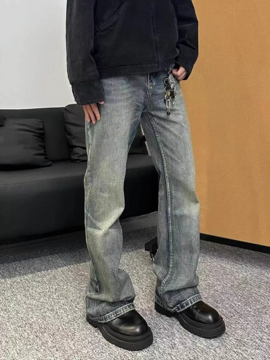 

Retro Waed American High Street Cleanfit Men's Bell Bot Jeans Slim Straight Casual Wear All Seasons Denim Pants