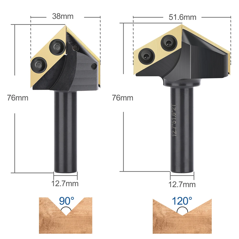XCAN Fräser 90 120 Grad V-Nut-Fräser Hartmetalleinsatz Holzhobel-Bit V-Schlitz Holzbearbeitung Gravur-Bit 1/2 Schaft – Detail 9