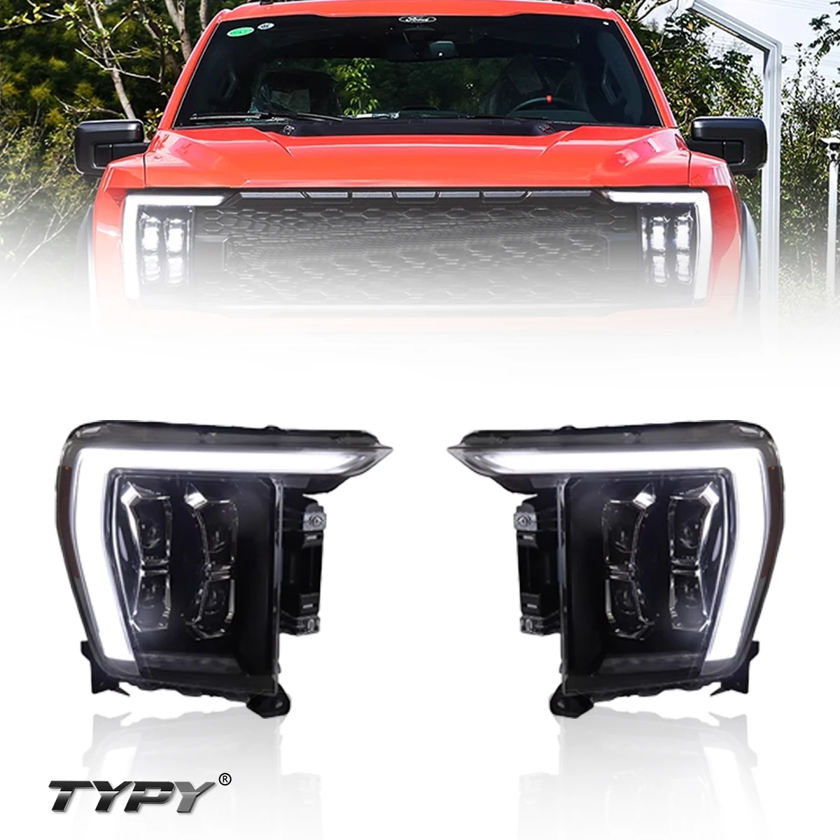 

TYPY New LED Headlight Upgrade Modified Full Head Lamp For Ford Ranger F150 2021-2023 Turn Signals Daytime Running Lights