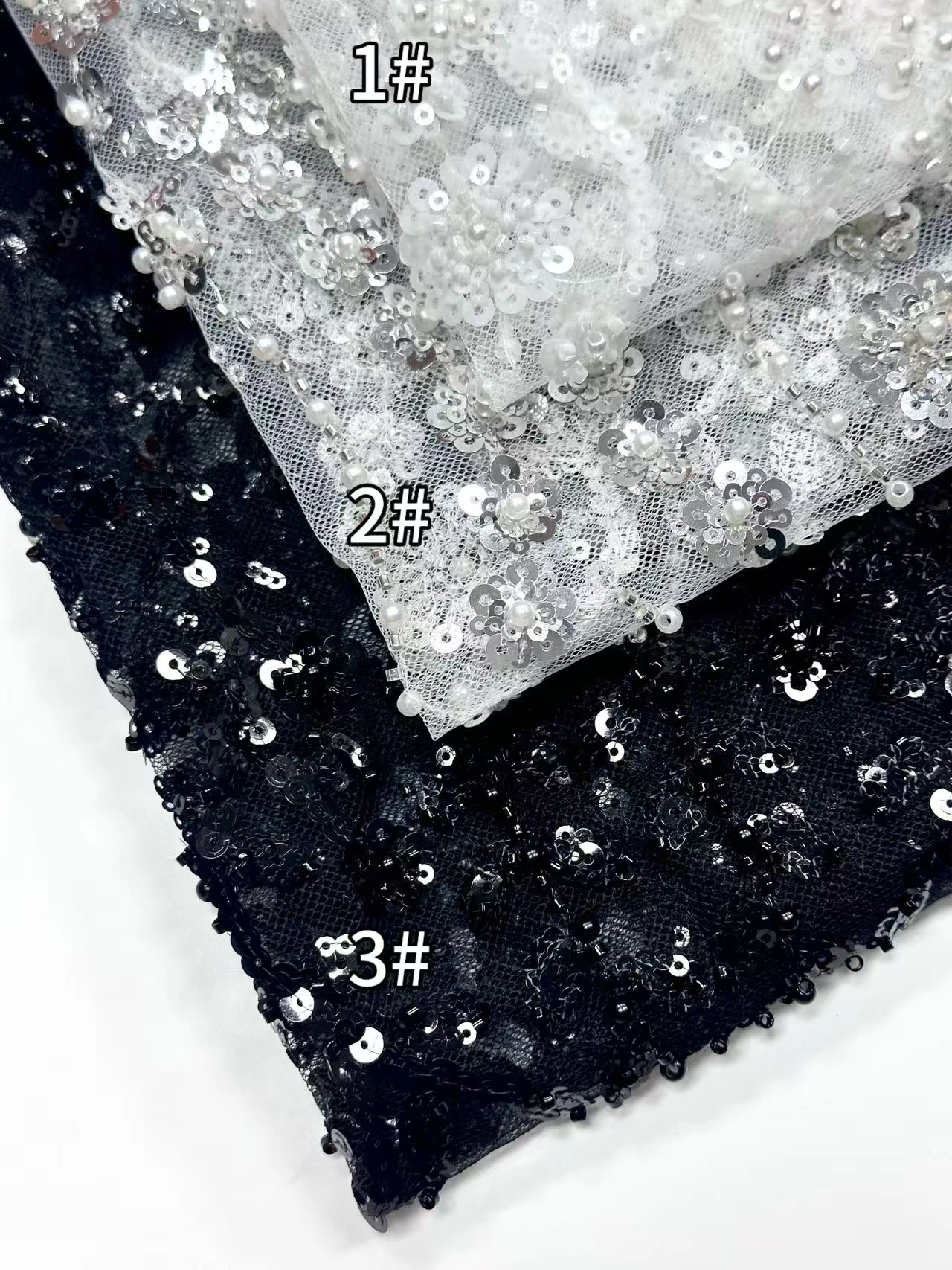 Kain Tulle Afrika dengan Payet Prancis, Kain Bordir Jahit dengan Manik-manik, Kain Tulle Mesh Nigeria untuk Gaun, 5 Yard, TP1682