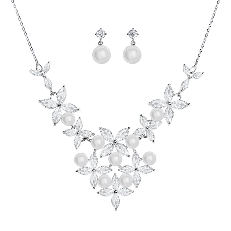 

YYSuniee Bridal Suite Decorations Korean Style Sets Bridal Necklace Earrings Dress Wedding Ring Accessories Women's Manufacture