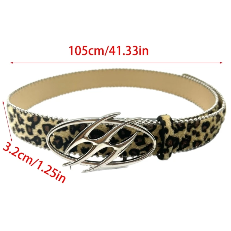 Leopard Pattern Belt for Pants Dresses Street Wear Bead Trim Jeans Belt Adult Unisex Waist Belt Fashion Waist Accessory