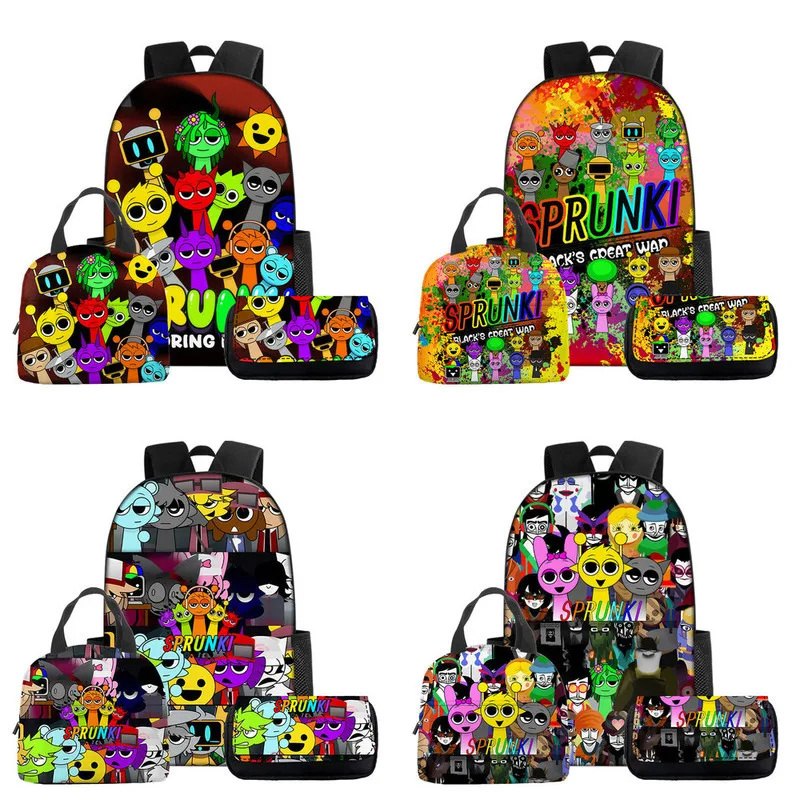 

Рюкзак Sprunki для студентов, школьные ранцы, 3 шт., сумка для обеда Sprunki, двойной рюкзак на плечо, пенал