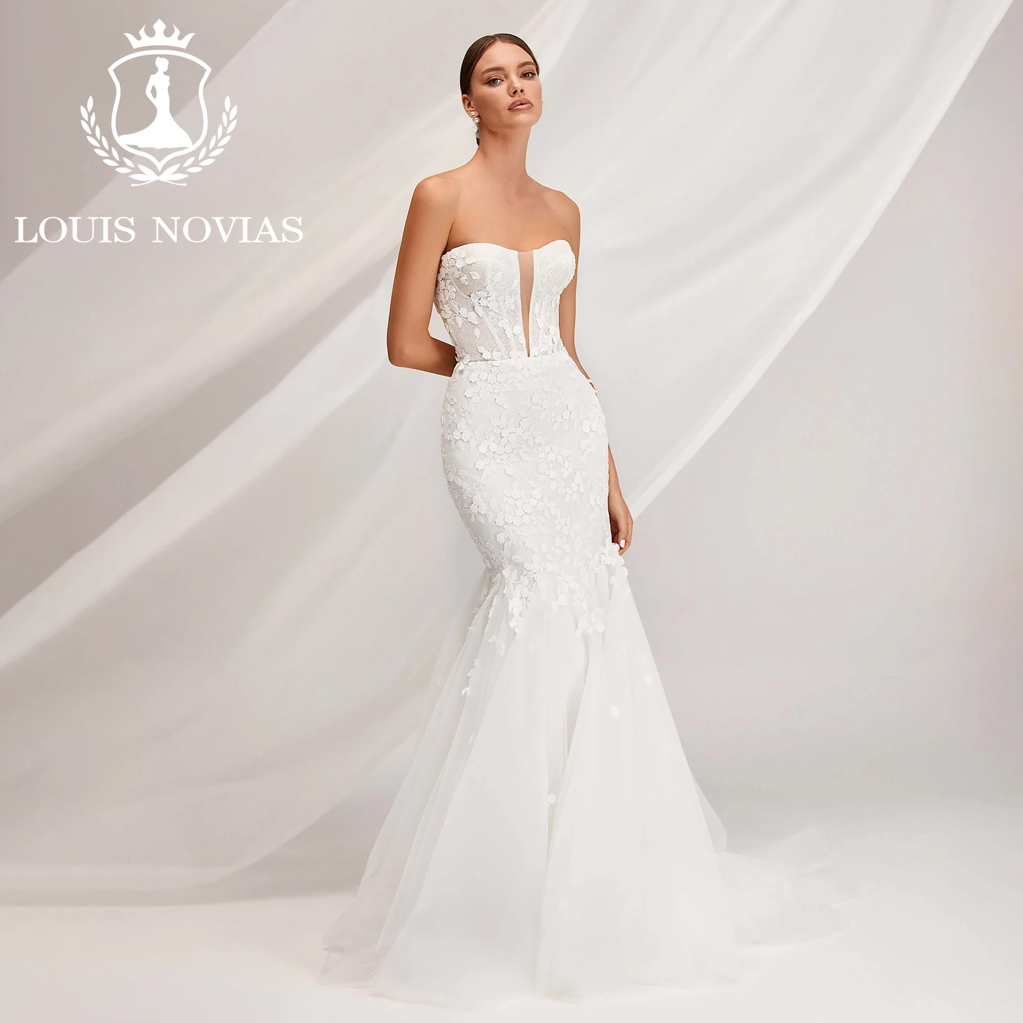 LOUIS NOVIAS Mermaid Long Sleeve Wedding Dress With Jacket Modern Sweetheart Appliques Lace Wedding Gown Vestidos De Novia