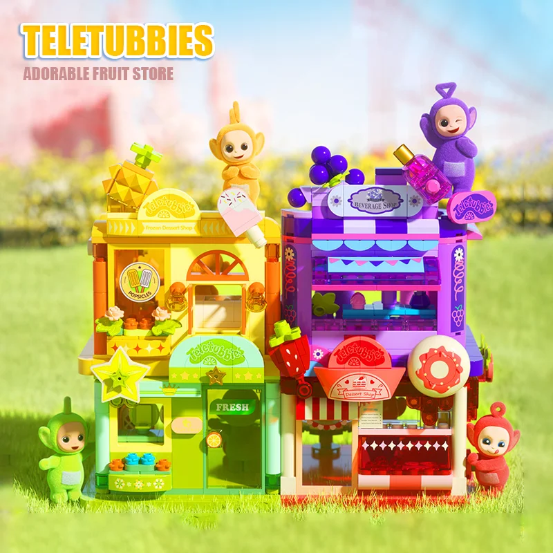 

Teletubbies Tinky Winky & Po Drink Shop Building Blocks Set Dipsy Laa-Laa Fruit Beverage Store Assembly Model Toy