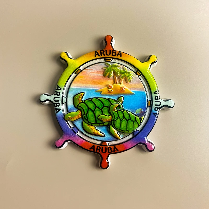 هدايا سياحية من أروبا - مغناطيس ثلاثي الأبعاد لعجلة قيادة السلحفاة للثلاجة وأدوات تزيين المنزل والحرف اليدوية