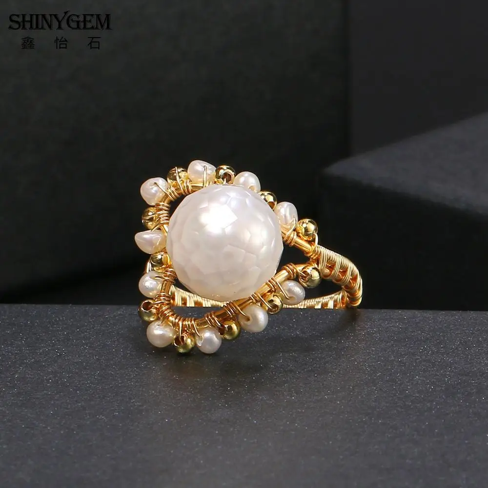 SHINYGEM Edison Natural Freshwater Faceted Rings for Women 14k Copper Gold Hand Wound Pearl Ring Mounting 2026