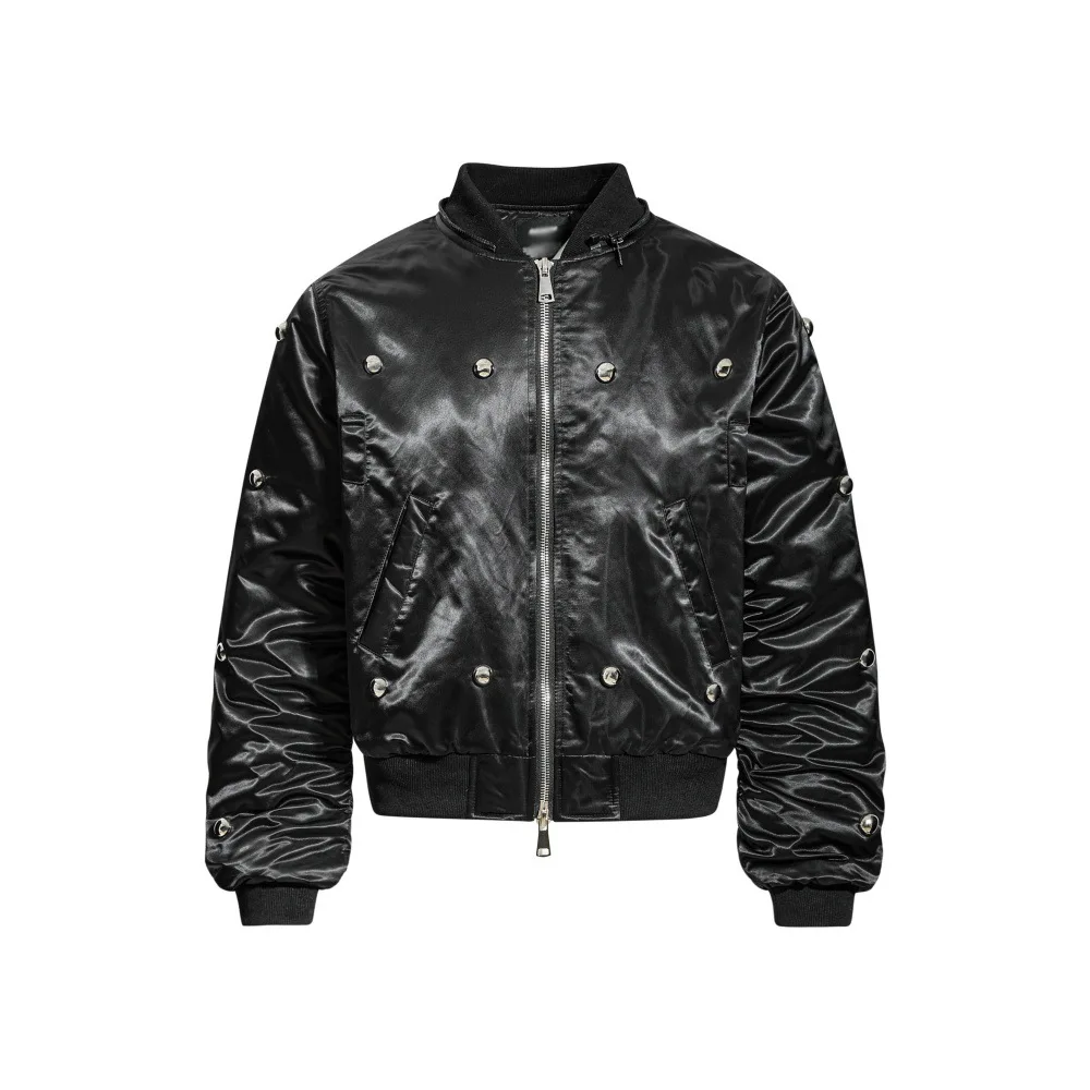 معطف مبطن بياقة من الفرو للرجال بتصميم معدني ثقيل، سترة هيب هوب عصرية بسحاب مزدوج للرجال