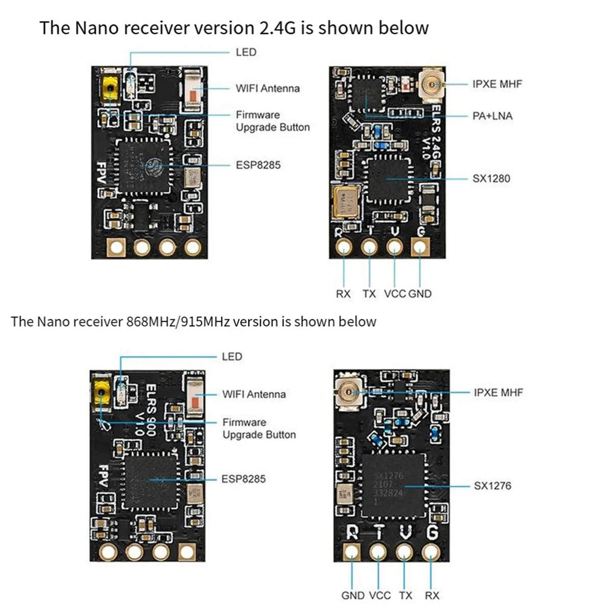 AT-ELRS Nano 915MHz RX Receptor ExpressLRS FPV Receptor 915MHz para RC Racing