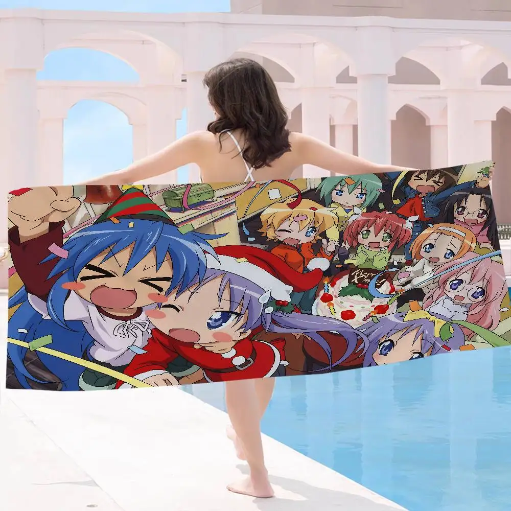 Anime Lucky Star Beach Towel Colorful Bath Towels for Girl Microfiber Quick Dry Custom Sand Free Beach Yoga Spa Gym Pool