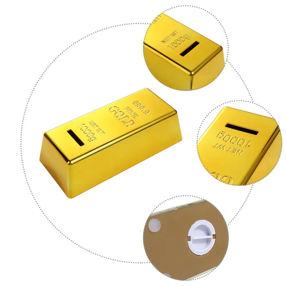 Plastic Unique Decorative Gold Brick Bullion Prop Gold Bullion Bar Piggy Bank Coin Case Saving Money Box Coin Bank