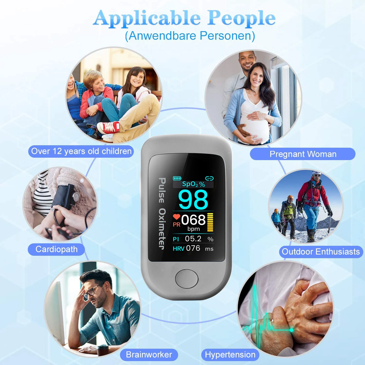 Bluetooth  Fingertip Pulse Oximeter HRV SpO2 Blood Oxygen Meter Heart Rate Saturation Monitor Smart Medical Finger Oximetro