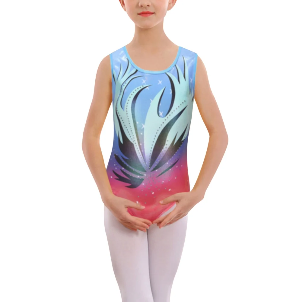 Leotards For Girls 3Pcs Ballet Dance Gymnastics Suit Fashion Gradient Gilding Rhinestone Inlay Bodysuit With Shorts Headband