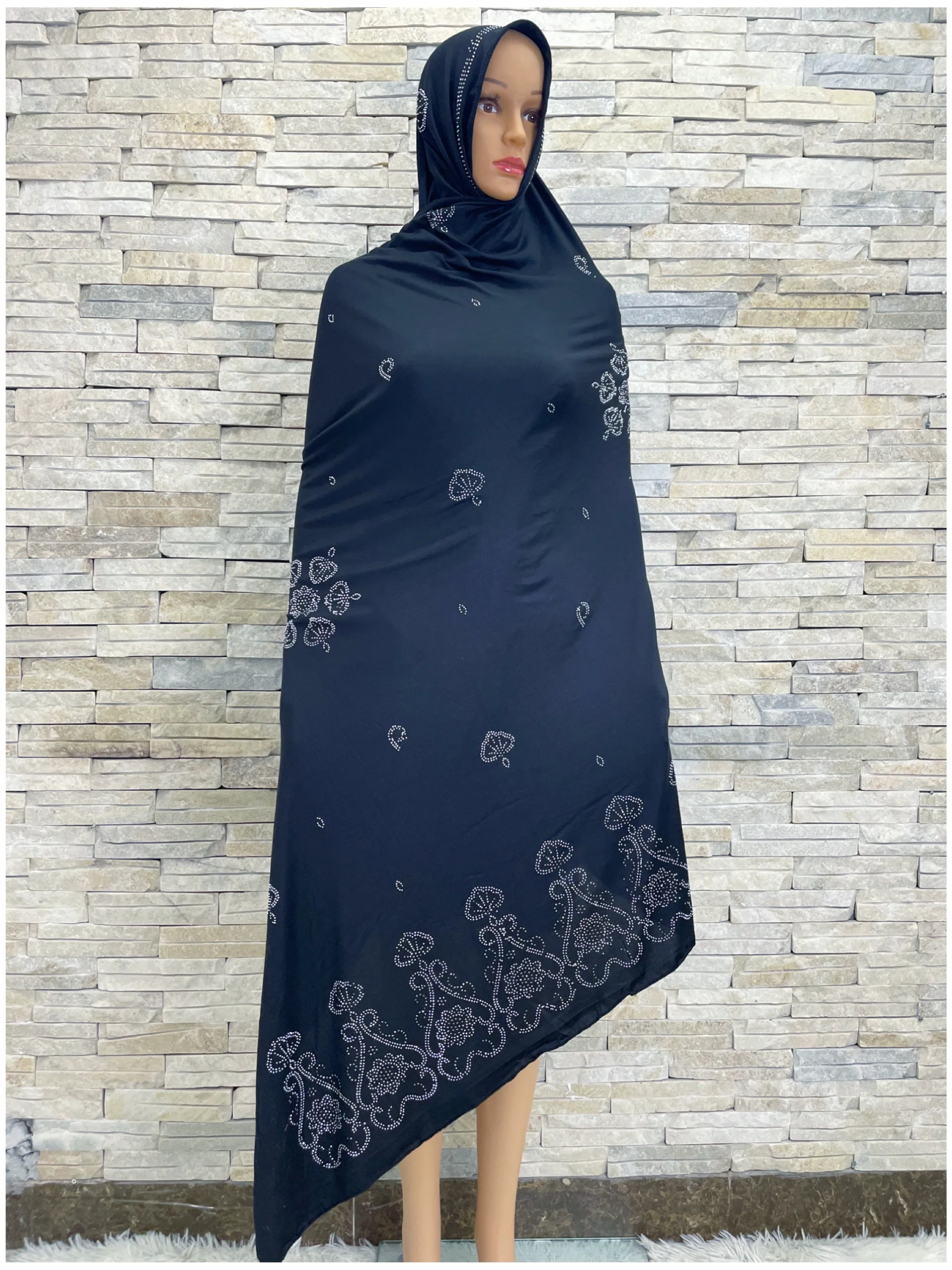 KASHKHA-Soft Scarf for African Muslim Women, Big Shawls with Rhinestones, Dubai Pray, 100% Cotton, 180*120cm, Latest, 2022