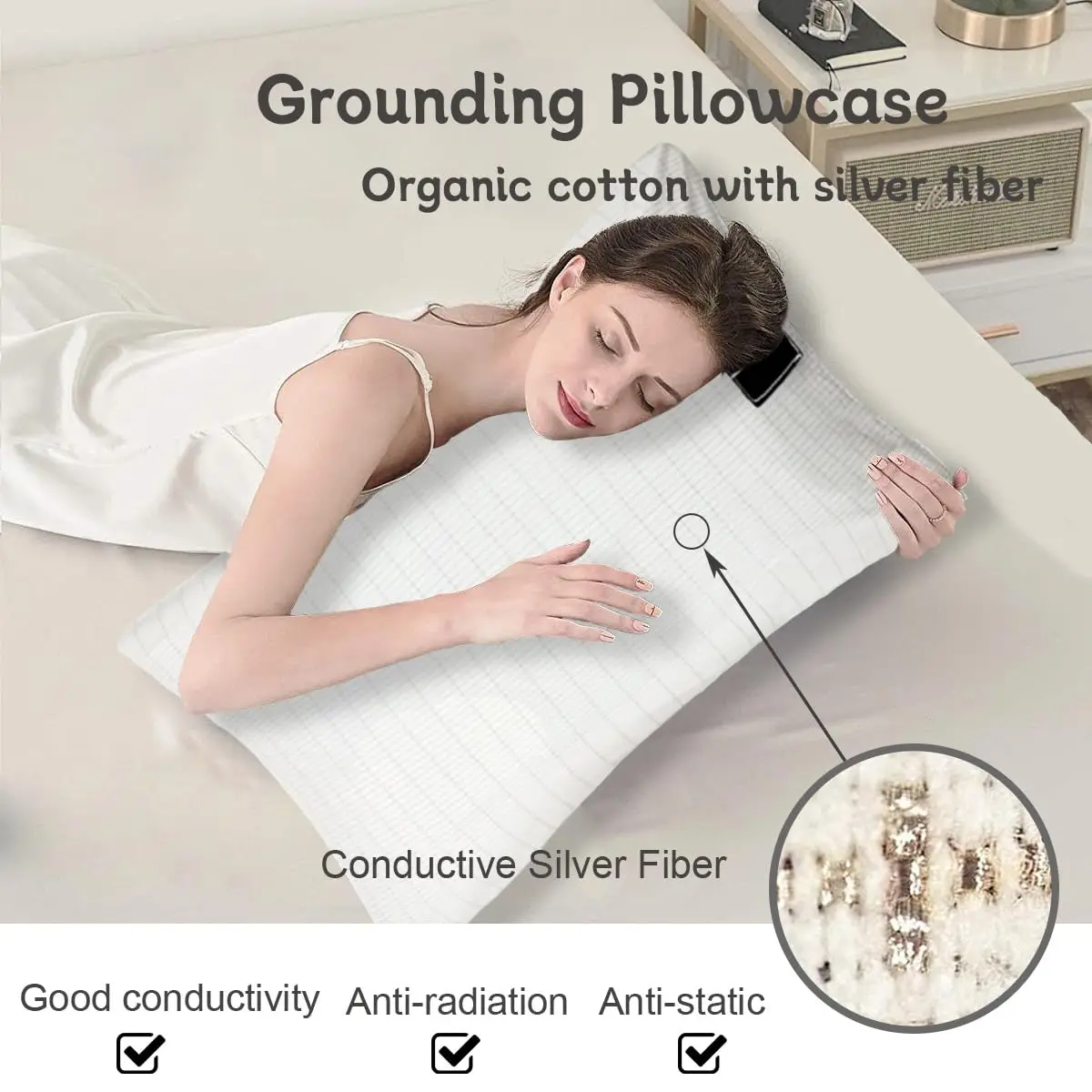 

Amradield Grounding Pillowcase for Improve Sleep, Relieve Pain (20x30IN, White) Relieve anxiety and can be washed with water