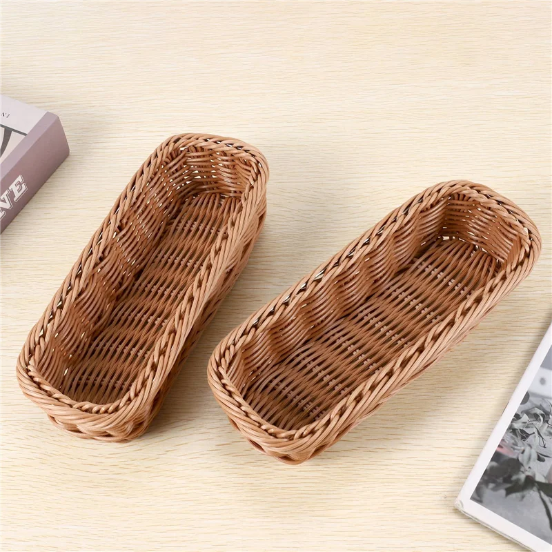 

ABWP-2Pc Rattan Plastic Basket Cutlery Basket Rectangular Storage Box Cutlery Fork Chopsticks Bread Cake Fruit Storage