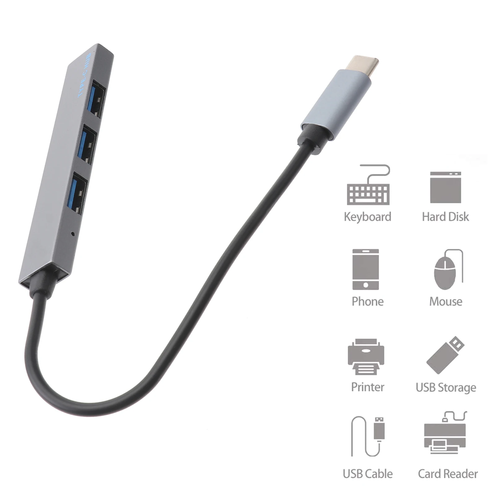 

Алюминиевый сплав, тип 4 порта, USB-док-станция для передачи данных, многофункциональный небольшой размер, адаптер расширения Plug Play, компьютерные аксессуары, USB