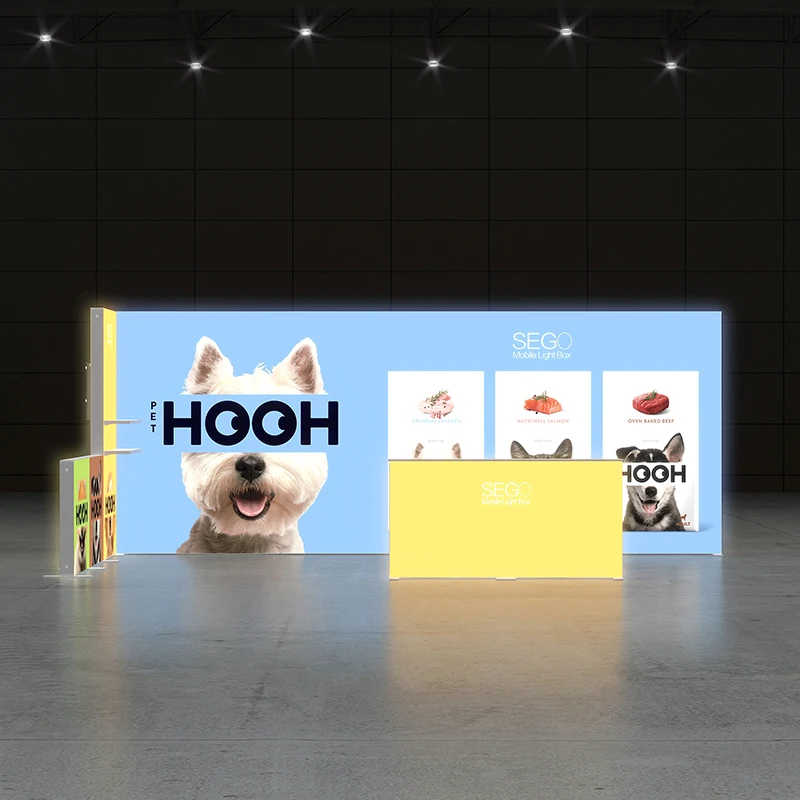 Boîte à lumière modulaire idéale 10x20 pieds pour les spectacles commerciaux, stand d'affichage rétroéclairé Portable réutilisable 3x6m avec éclairage LED