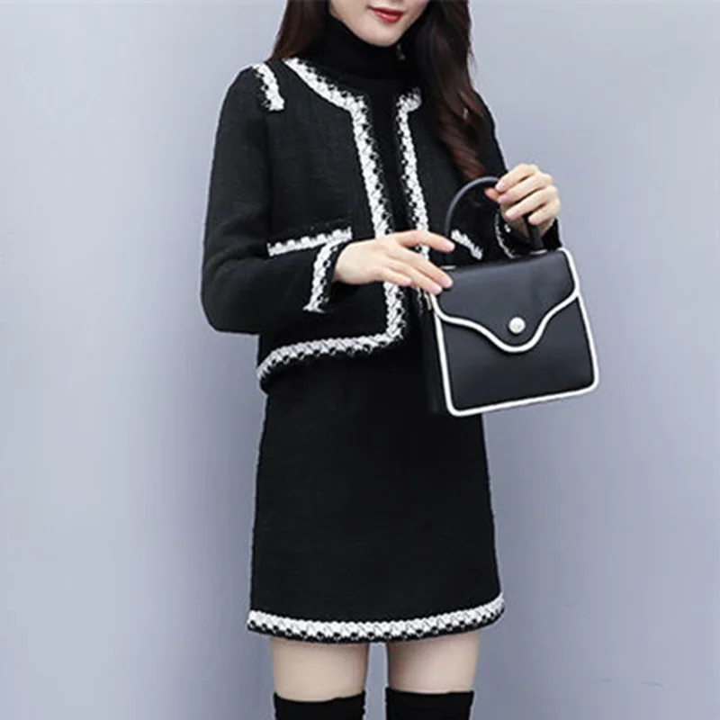 

2023 Women Autumn New Knitted 2 Piece Sets Female Single-breasted Sweater Coats + Skirts Ladies Casual Elegant Outfits U359