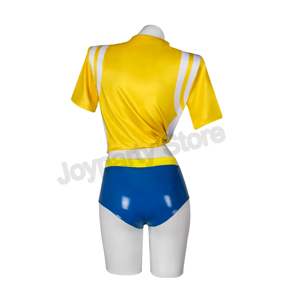 Football Sexy Lisa Cheerleader cosplay High School Women Costume Mini Crop yellow Tops Blue Shorts pant Sports Soccer Uniform - view 5
