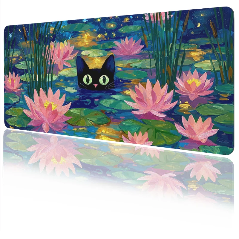 Mouse Pad Gaming Lotus And Black Cat printon demand Mousepad XXL keyboard pad Carpet Natural Rubber Non-Slip Desktop Mouse Pad