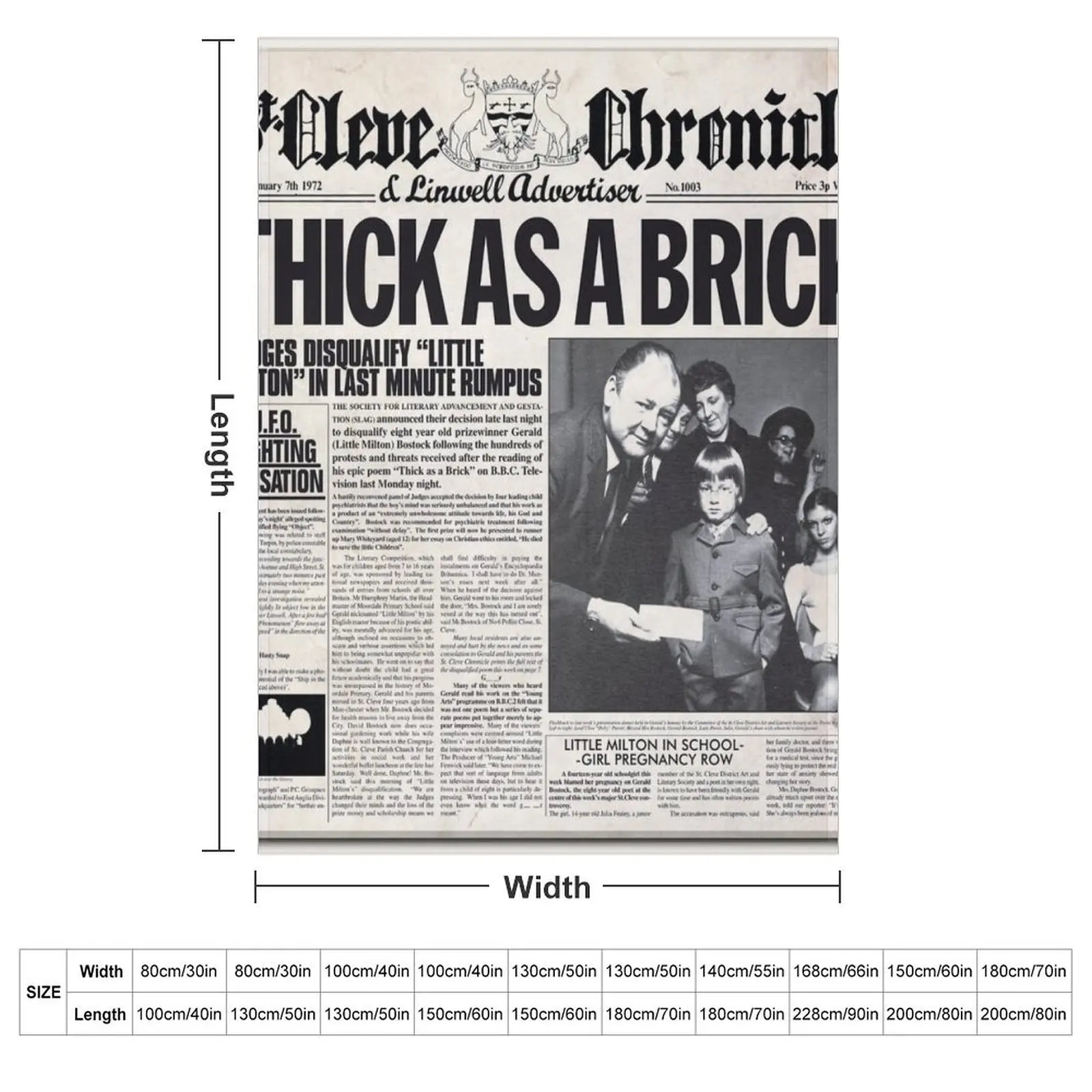 Jethro Tull - Thick as a Brick Newspaper Throw Blanket Giant Sofa Thermal Soft Beds Thins Blankets