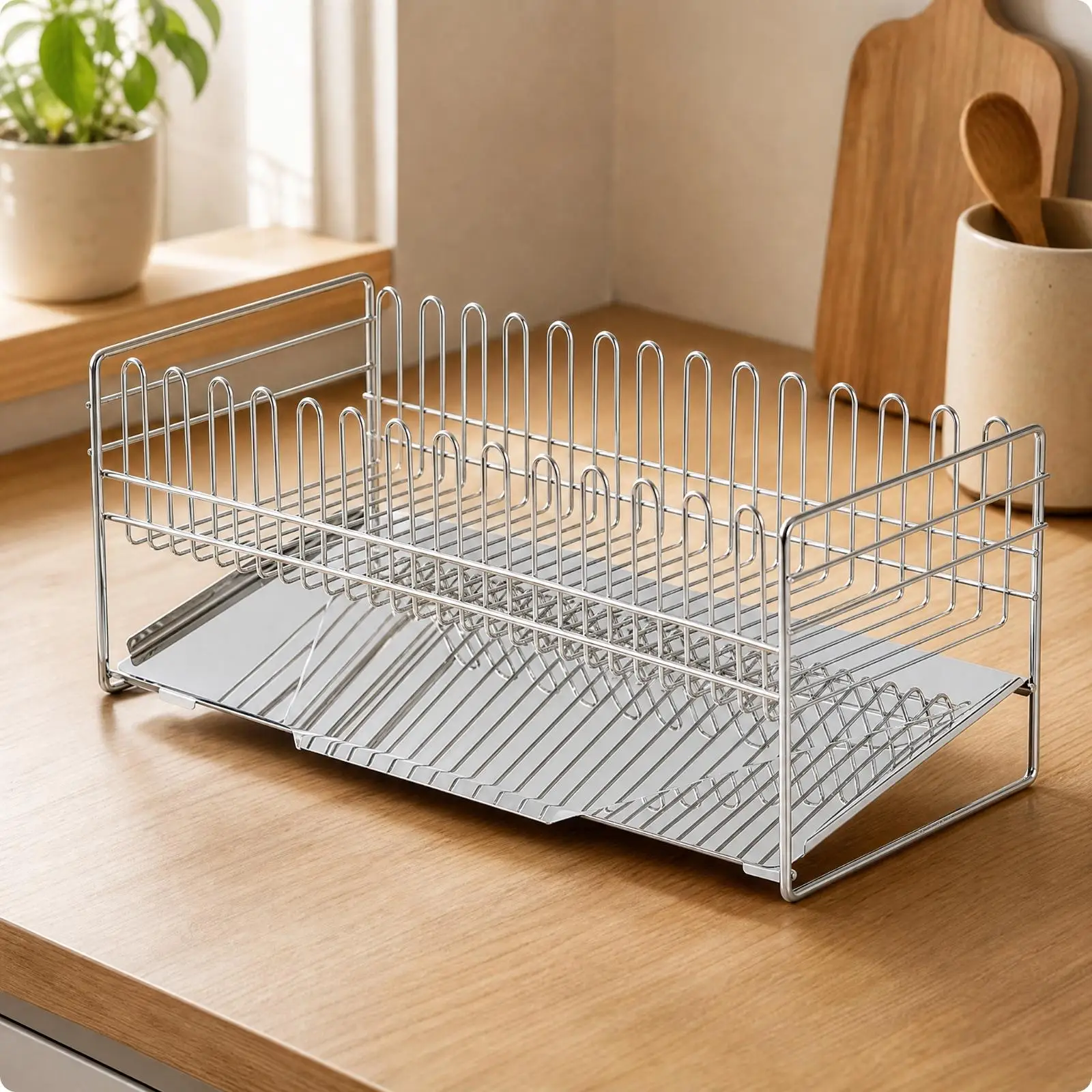 Countertop Dish Drainer with Plate Supports Rust-Resistant Open-Wire Dish Drying and Storage Rack Self Draining Sturdy
