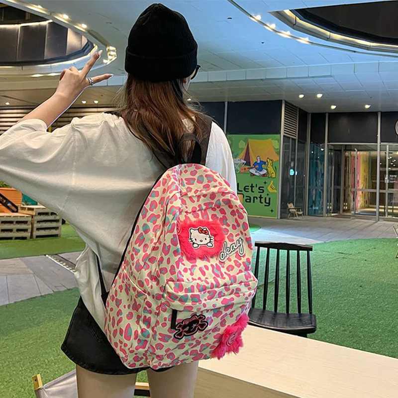 Yk2 Sanrio Hello Kitty Backpack Kawaii Kt Canvas Travel Bag Cartoon Printed Shoulder Bag Student Schoolbag High Capacity Gift