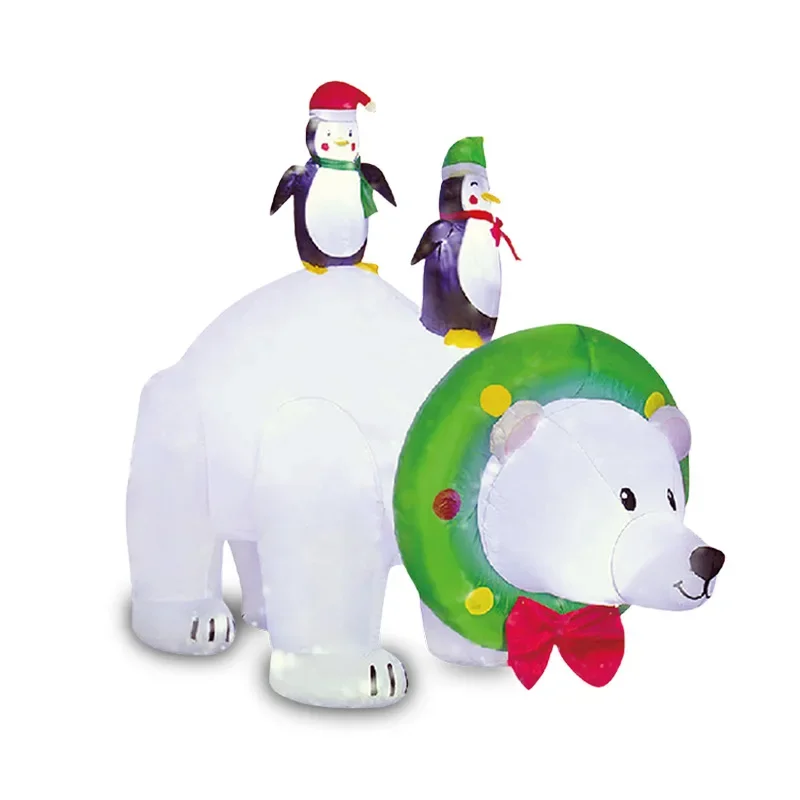 

Christmas Inflatable with Christmas Wreath Polar Bear Back Penguin LED Glowing Air Model Garden Decoration